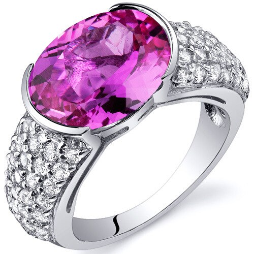 Pink Sapphire Ring Sterling Silver Oval Shape 6.25 Carats