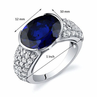 Blue Sapphire Ring Sterling Silver Oval Shape 6.75 Carats