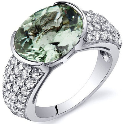 Green Amethyst Ring Sterling Silver Oval Shape 6.75 Carats