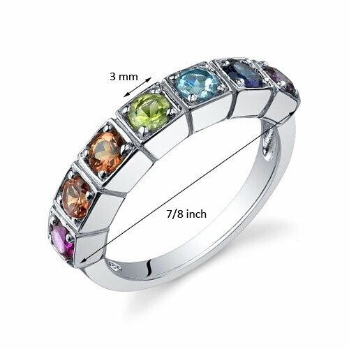 Rainbow Ring Sterling Silver Round Shape 1.75 Carats