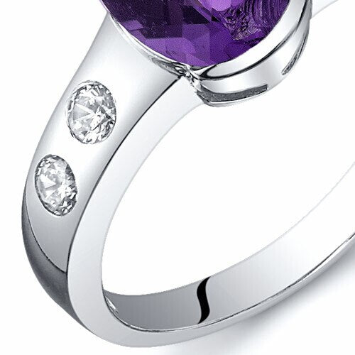 Amethyst Ring Sterling Silver Oval Shape 1 Carats