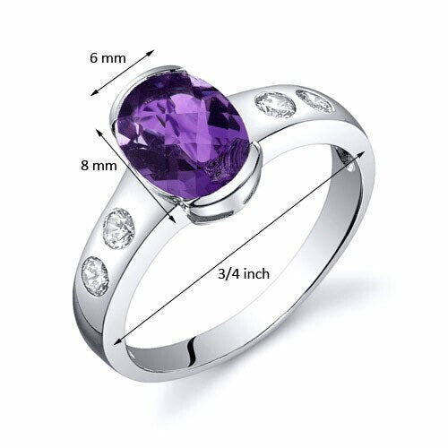 Amethyst Ring Sterling Silver Oval Shape 1 Carats