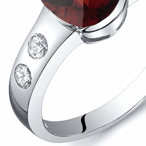 Garnet Ring Sterling Silver Oval Shape 1.5 Carats