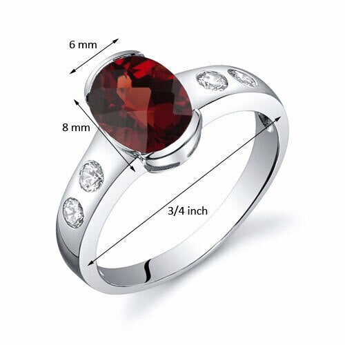 Garnet Ring Sterling Silver Oval Shape 1.5 Carats