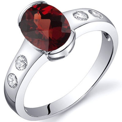 Garnet Ring Sterling Silver Oval Shape 1.5 Carats