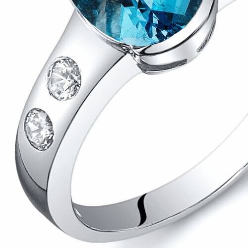 Swiss Blue Topaz Ring Sterling Silver Oval Shape 1.5 Carats