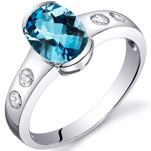 Swiss Blue Topaz Ring Sterling Silver Oval Shape 1.5 Carats