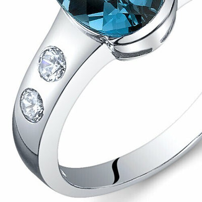 London Blue Topaz Ring Sterling Silver Oval Shape 1.5 Carats