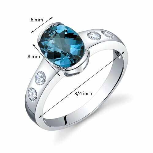 London Blue Topaz Ring Sterling Silver Oval Shape 1.5 Carats