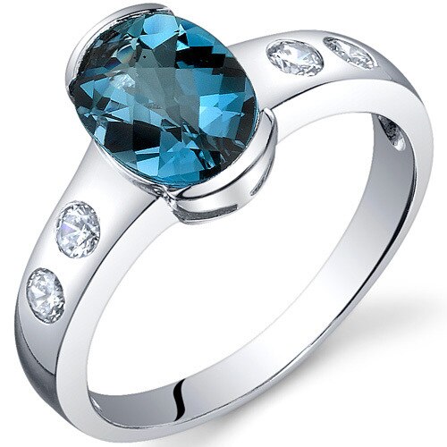 London Blue Topaz Ring Sterling Silver Oval Shape 1.5 Carats