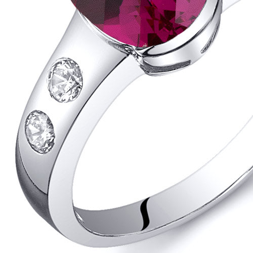 Created Ruby Oval Cut Sterling Silver Ring Size 7