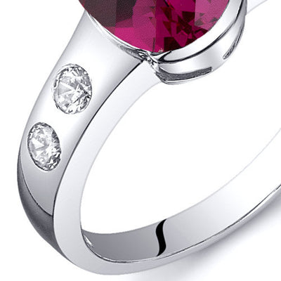 Created Ruby Oval Cut Sterling Silver Ring Size 9