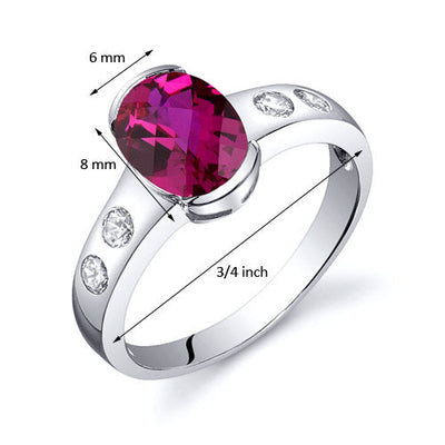 Created Ruby Oval Cut Sterling Silver Ring Size 7