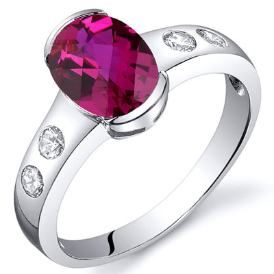 Created Ruby Oval Cut Sterling Silver Ring Size 9