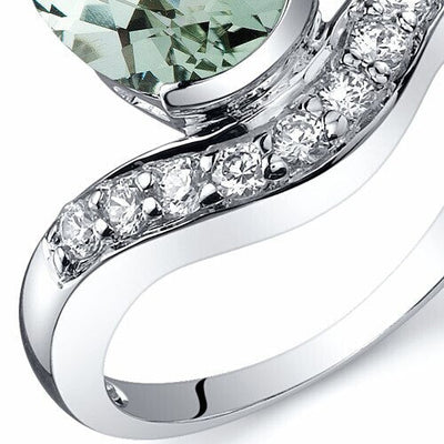 Green Amethyst Ring Sterling Silver Oval Shape 1.75 Carats