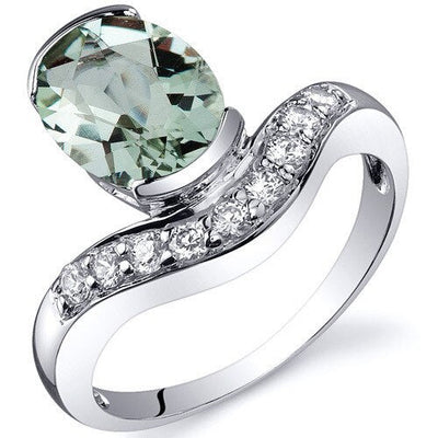 Green Amethyst Ring Sterling Silver Oval Shape 1.75 Carats