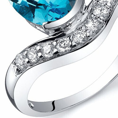 Swiss Blue Topaz Ring Sterling Silver Oval Shape 2 Carats