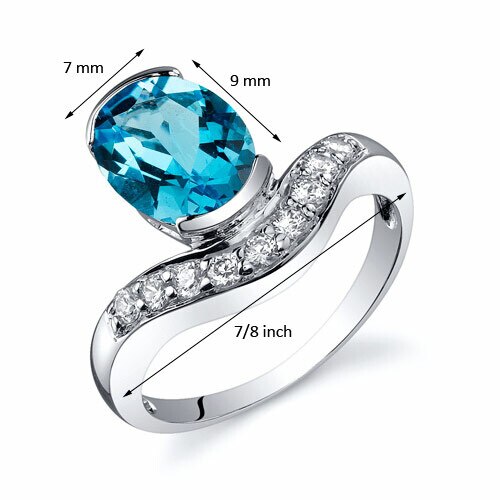 Swiss Blue Topaz Ring Sterling Silver Oval Shape 2 Carats