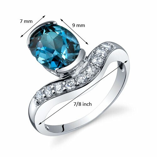 London Blue Topaz Ring Sterling Silver Oval Shape 2 Carats