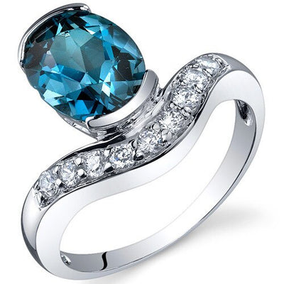 London Blue Topaz Ring Sterling Silver Oval Shape 2 Carats