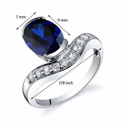 Blue Sapphire Ring Sterling Silver Oval Shape 2.75 Carats