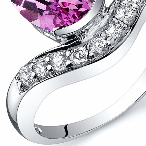 Pink Sapphire Ring Sterling Silver Oval Shape 2.5 Carats