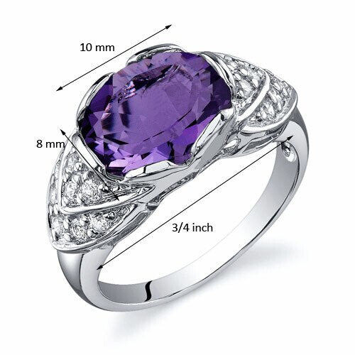 Amethyst Ring Sterling Silver Oval Shape 2.25 Carats