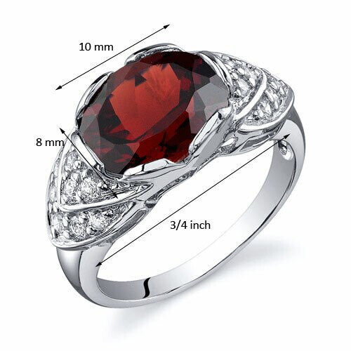 Garnet Ring Sterling Silver Oval Shape 3.25 Carats