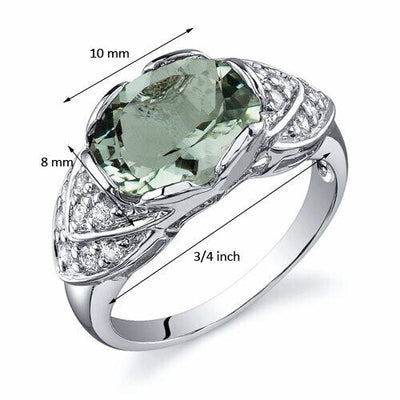 Green Amethyst Ring Sterling Silver Oval Shape 2.25 Carats