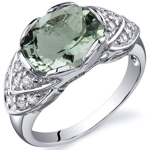 Green Amethyst Ring Sterling Silver Oval Shape 2.25 Carats