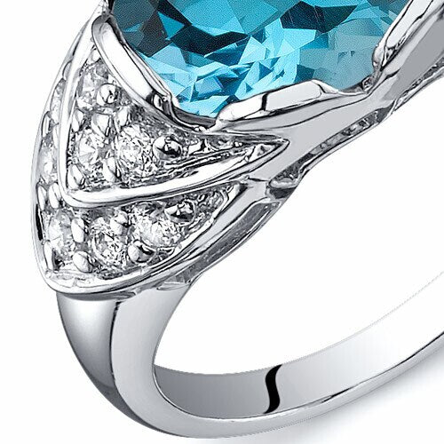 Swiss Blue Topaz Ring Sterling Silver Oval Shape 2.75 Carats