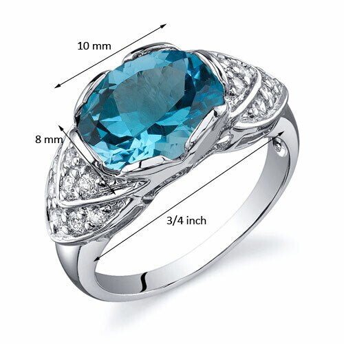 Swiss Blue Topaz Ring Sterling Silver Oval Shape 2.75 Carats