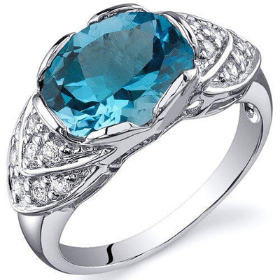 Swiss Blue Topaz Ring Sterling Silver Oval Shape 2.75 Carats