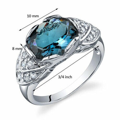 London Blue Topaz Ring Sterling Silver Oval Shape 3 Carats