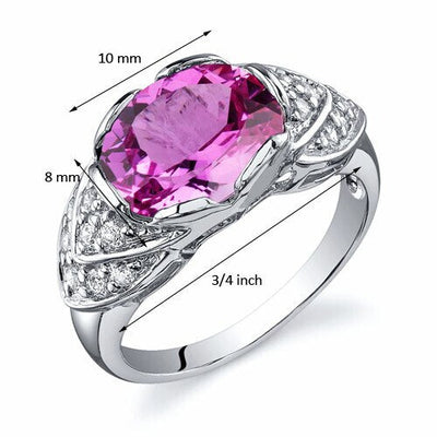 Pink Sapphire Ring Sterling Silver Oval Shape 3.5 Carats