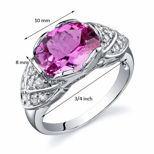 Pink Sapphire Ring Sterling Silver Oval Shape 3.5 Carats