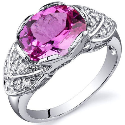 Pink Sapphire Ring Sterling Silver Oval Shape 3.5 Carats