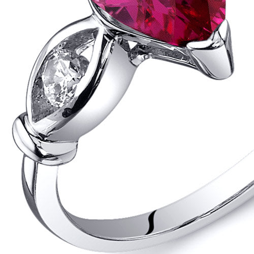 Created Ruby Pear Shape Sterling Silver Ring Size 5