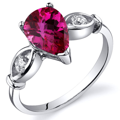 Created Ruby Pear Shape Sterling Silver Ring Size 5