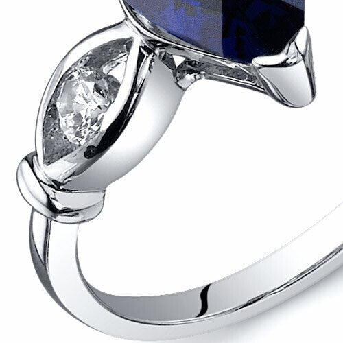 Blue Sapphire Ring Sterling Silver Pear Shape 1.75 Carats