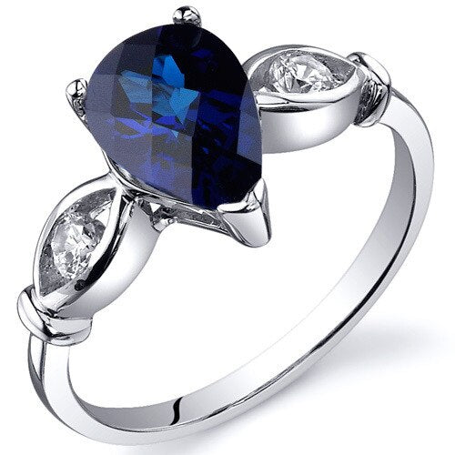 Blue Sapphire Ring Sterling Silver Pear Shape 1.75 Carats