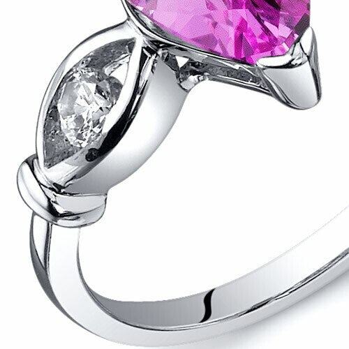 Pink Sapphire Ring Sterling Silver Pear Shape 1.75 Carats