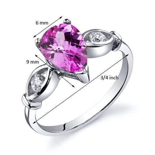 Pink Sapphire Ring Sterling Silver Pear Shape 1.75 Carats