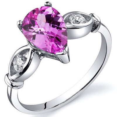 Pink Sapphire Ring Sterling Silver Pear Shape 1.75 Carats