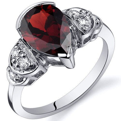 Garnet Ring Sterling Silver Pear Shape 2.25 Carats