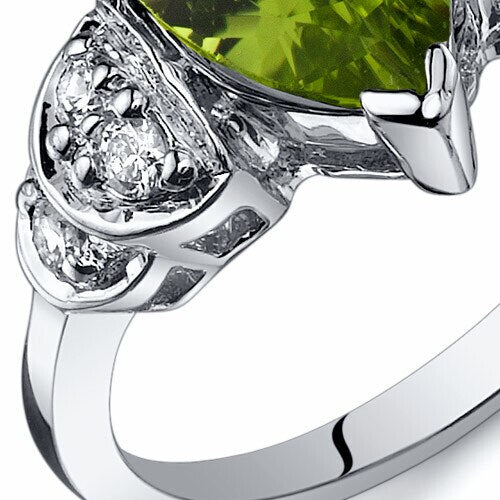 Peridot Ring Sterling Silver Pear Shape 1.75 Carats