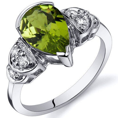 Peridot Ring Sterling Silver Pear Shape 1.75 Carats