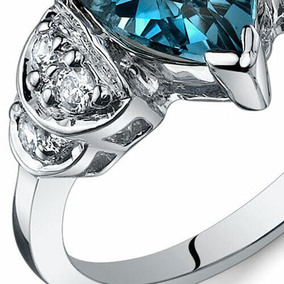 London Blue Topaz Ring Sterling Silver Pear Shape 2 Carats