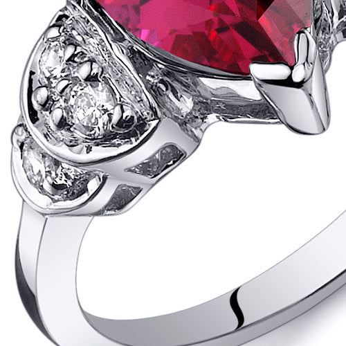 Created Ruby Tear Drop Ring Sterling Silver 2.50 Carats Size 7