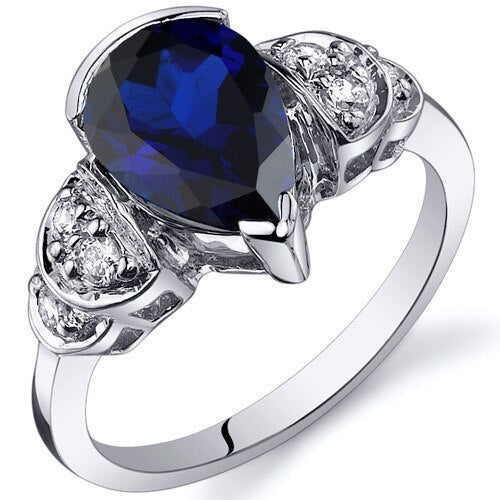 Blue Sapphire Ring Sterling Silver Pear Shape 2.5 Carats